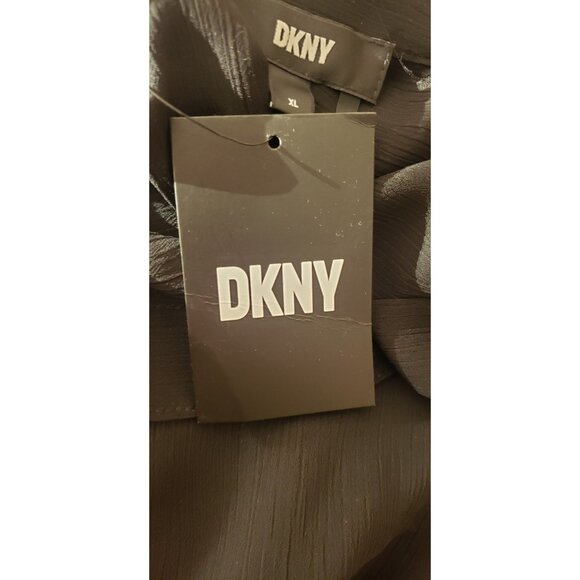 NWT DKNY WOMEN'S BUTTON-DOWN CHIFFON BLACK SHIRT XLARGE - Picture 8 of 9